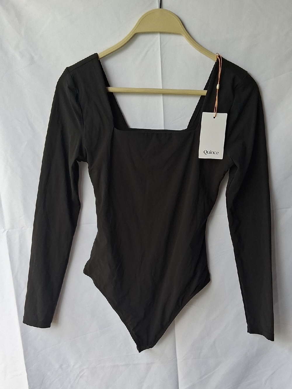 Quince Second Skind Square Neck Long Sleeve Bodysuit in Black S